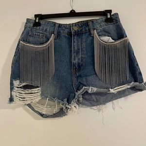 Jean shorts with fringed bling
